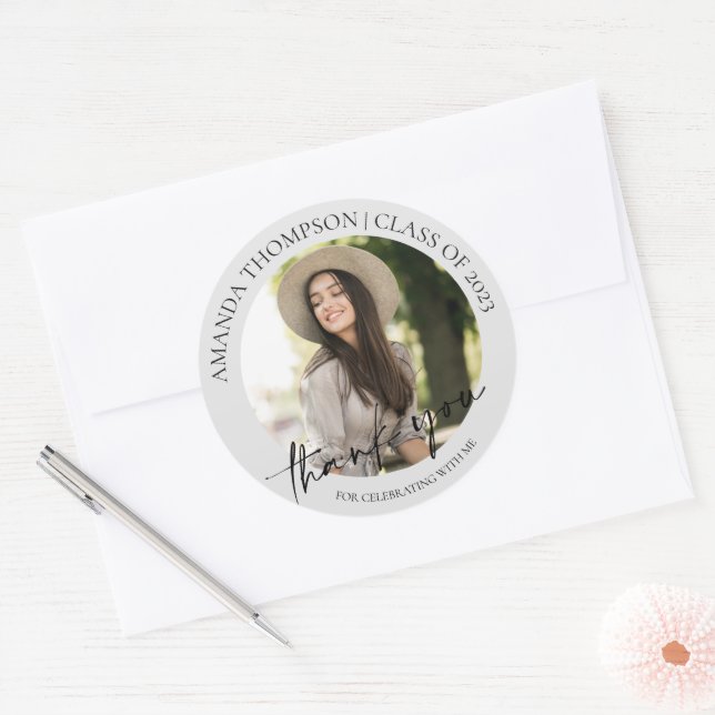 Sticker Rond Classe De 2025 mignon Merci De Diplôme Photo (Enveloppe)