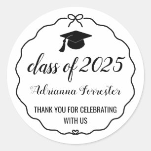 Sticker Rond Classe De 2025 Mignonne Bow Graduate Casquette   M