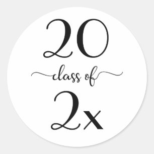Sticker Rond Classe de 2025 Modern Script White Black Graduatio