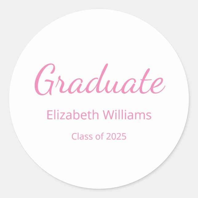 Sticker Rond Classe de 2025 Pink Script Graduation (Devant)
