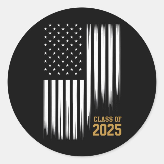 Sticker Rond Classe De 2025 Senior American Flag Graduation (Devant)