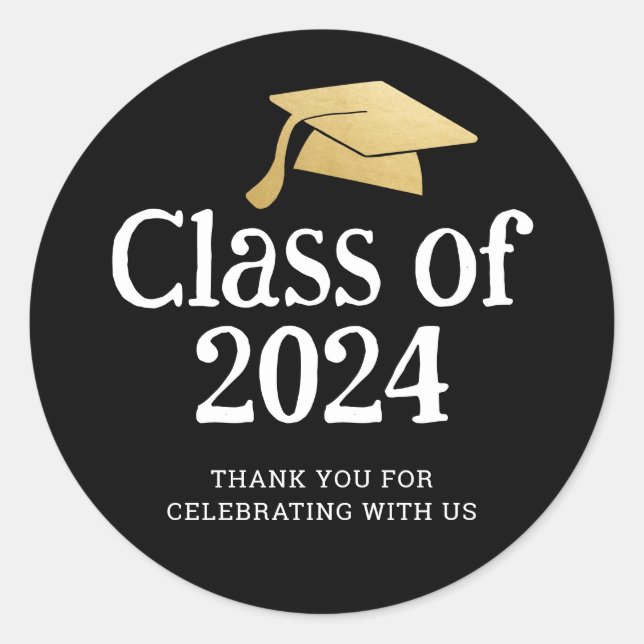 Sticker Rond Classe de Casquette diplômé 2024 | Merci noir (Devant)