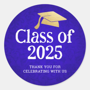 Sticker Rond Classe de Casquette diplômé 2025   Bleu Merci
