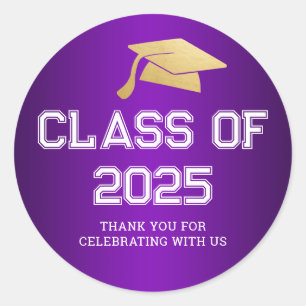 Sticker Rond Classe de Casquette diplômé 2025   Merci pourpre