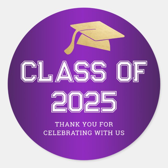 Sticker Rond Classe de Casquette diplômé 2025 | Merci pourpre (Devant)