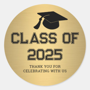 Sticker Rond Classe de Casquette diplômé 2025   Or Merci