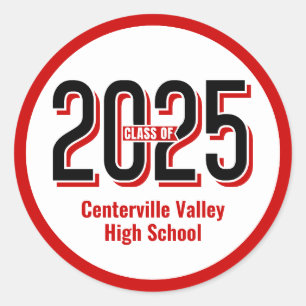 Sticker Rond Classe de chiffres ombrés Red Bold de 2025