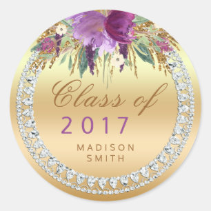 Sticker Rond Classe de Diamants de Fleurs 2017 Gold Graduation