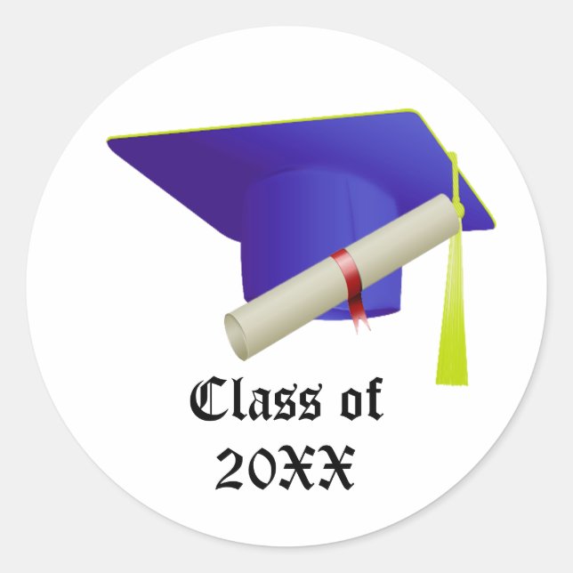 Sticker Rond Classe de diplôme de 20XX Casquette bleu (Devant)