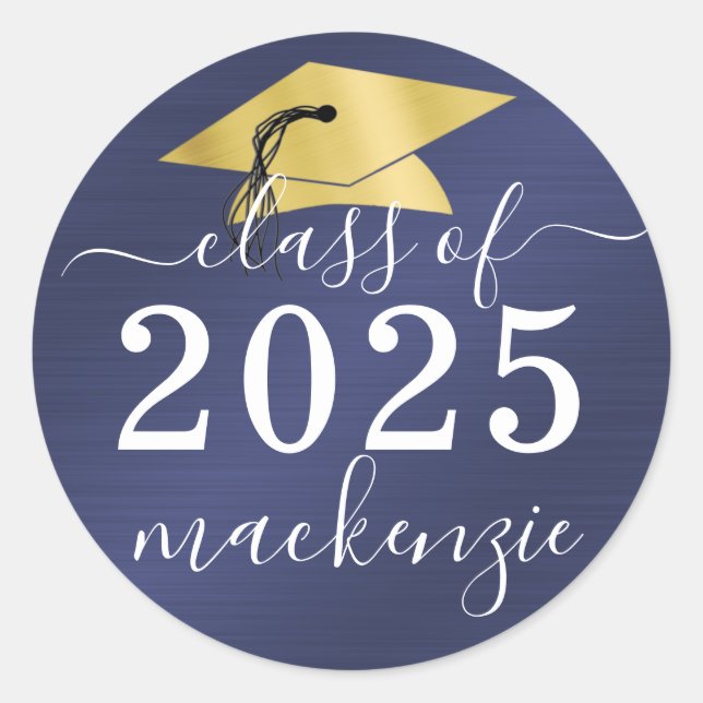 Sticker Rond Classe De Diplôme D'Écriture Métallique Marine Ble (Devant)
