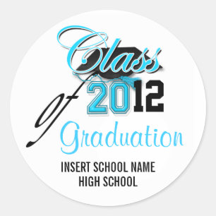 Sticker Rond "Classe de" diplôme faire-part aqua noir
