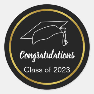 Sticker Rond Classe de félicitations de Black White Gold 2023
