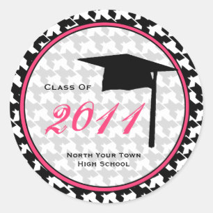 Sticker Rond Classe De Graduation De 2011 Houndstooth & Pink