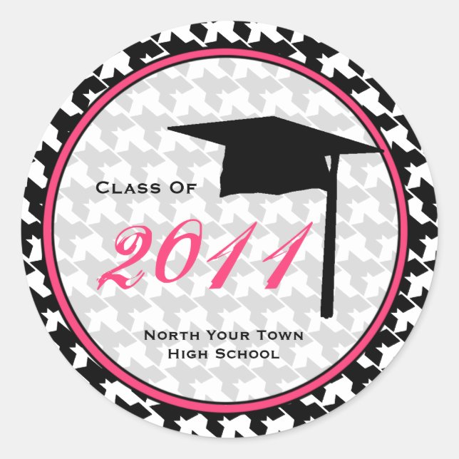 Sticker Rond Classe De Graduation De 2011 Houndstooth & Pink (Devant)
