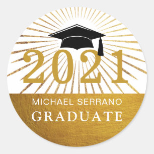 Sticker Rond Classe De Graduation De 2021 Gold Foil Graduate