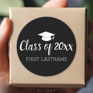 Sticker Rond Classe de l'année et nom - Noir peut changer de co