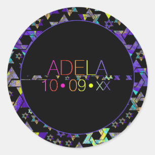 Sticker Rond Classe de Logo Bat mitzvah PixDezines Neons Typogr