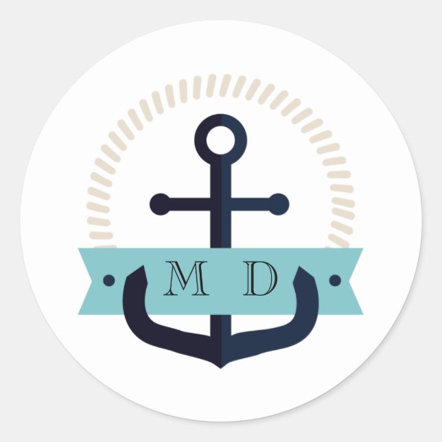 Sticker Rond Classe de Mariage Monogramme marine moderne Ancre  (Devant)