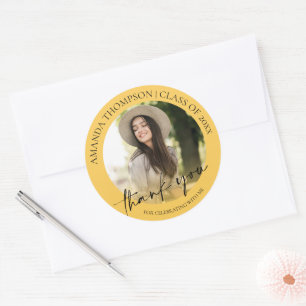 Sticker Rond Classe De Merci De Diplôme Photo Jaune 2024