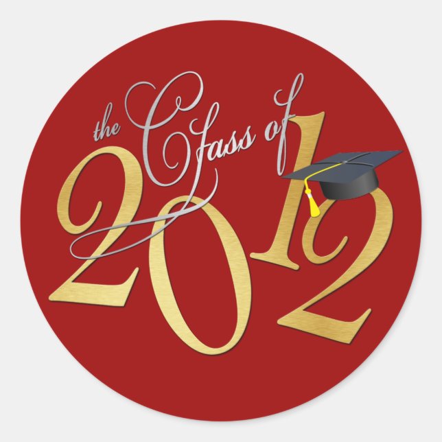Sticker Rond Classe de polices funky 2012 (rouge / or) (Devant)