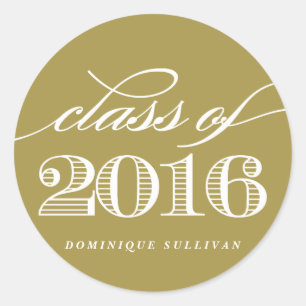 Sticker Rond Classe de script élégant de 2016   Gold Graduation