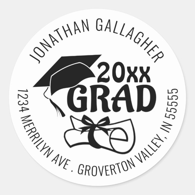 Sticker Rond Classe d'études Année GRAD Adresse de retour (Devant)
