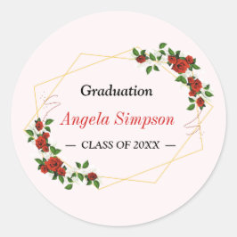 Sticker Rond Classe d'études supérieures Gold Red Floral