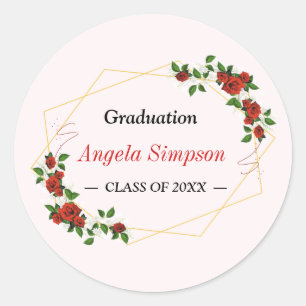Sticker Rond Classe d'études supérieures Gold Red Floral