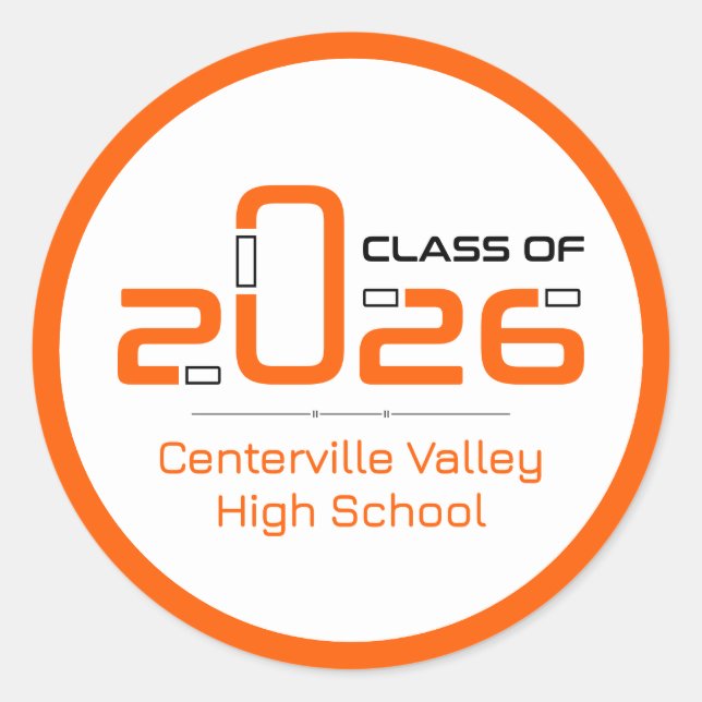 Sticker Rond Classe Futuriste Orange de 2026 (Devant)