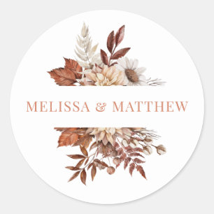 Sticker Rond Classe Mariage Floral Élégante en terre cuite