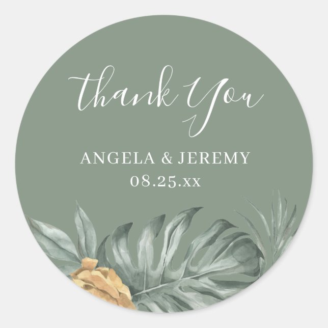 Sticker Rond Classe Merci de feuillage de Monstera Tropical (Devant)