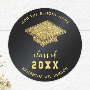 Sticker Rond Classe noire et or de 2025 Graduation scolaire