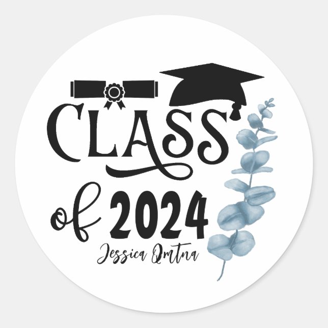 Sticker Rond Classe Of 2024 simple noir et blanc (Devant)