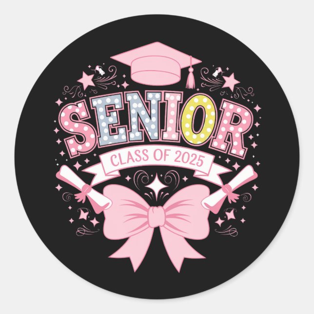 Sticker Rond Classe Supérieure De 2025 Pink Coquette Bow (Devant)