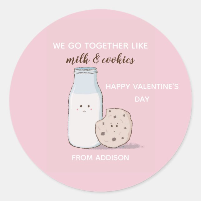 Sticker Rond Classe Valentine Lait et cookies (Devant)