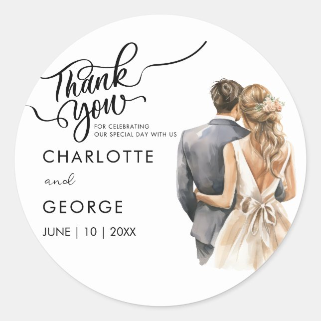 Sticker Rond Classes d'aquarelle arrière de la mariée Mariage M (Devant)