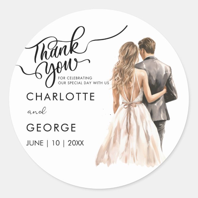 Sticker Rond Classes d'aquarelle arrière de la mariée Mariage M (Devant)