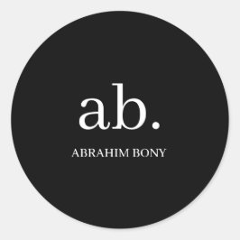 Sticker Rond Classic Black White Minimal Monogram Design