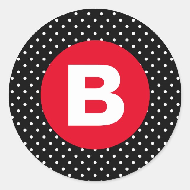 Sticker Rond Classic Black & White Polka Dot with Red Monogram (Devant)