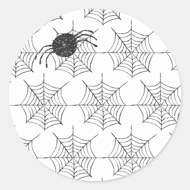 Sticker Rond Classic Black White Spider Web Halloween Party (Devant)