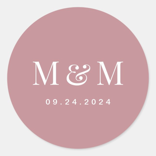 Sticker Rond Classic Dusty Rose Monogram Typography Wedding (Devant)