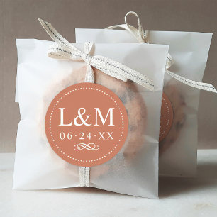 Sticker Rond Classic Elegant Terracotta Orange Mariage Monogram
