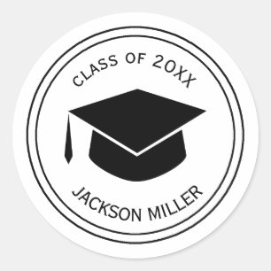 Sticker Rond Classic Graduation Cap Nom du diplômé personnalisé