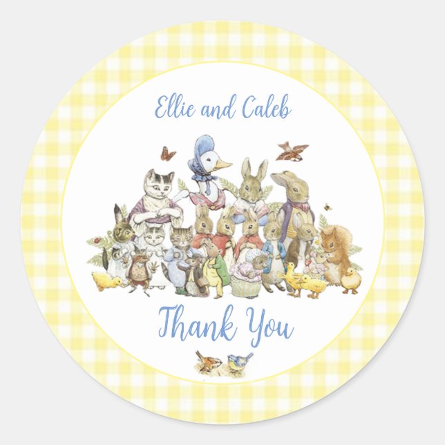 Sticker Rond Classic Pierre le lapin Anniversaire Merci (Devant)