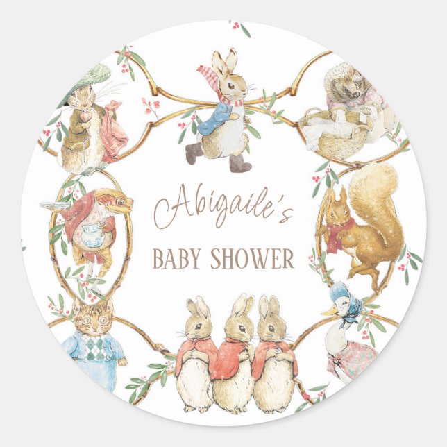 Sticker Rond Classic Pierre le lapin Baby shower d'hiver (Devant)