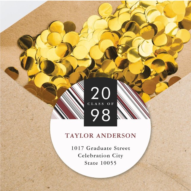 Sticker Rond Classic Pin Stripes Graduation Adresse de retour (Classic Pin Stripes Graduation Return Address Classic Round Sticker / Envelope Seal by fatfatin)
