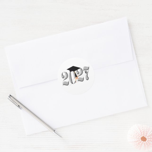 Sticker Rond Classic Silver Class of 2027 Graduation (Enveloppe)