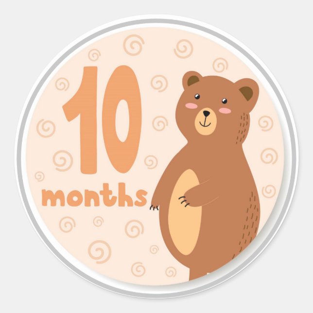 Sticker rond classique 10 mois pour bébé (Devant)