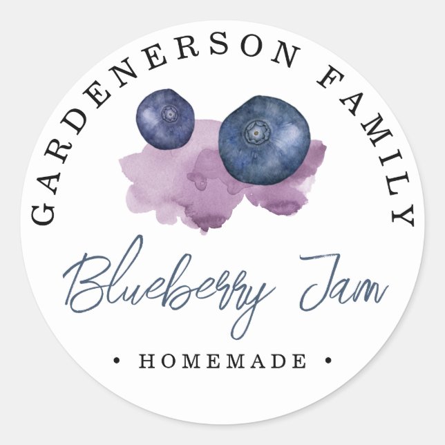 Sticker rond classique à l'aquarelle Blueberry Jam (Devant)