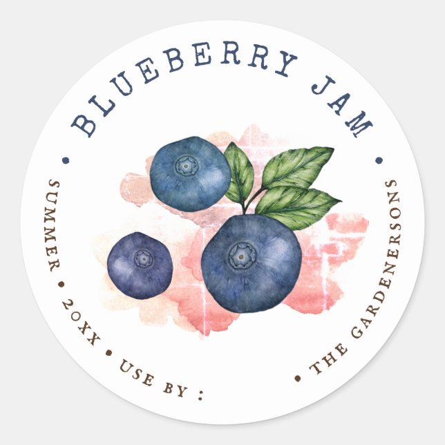 Sticker rond classique à l'aquarelle Blueberry Jam (Devant)